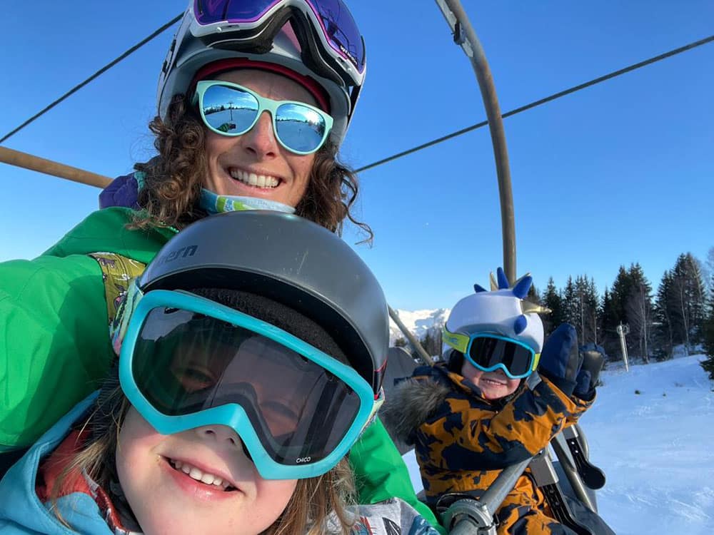 Chairlift selfie during Children's group ski lessons in Avoriaz